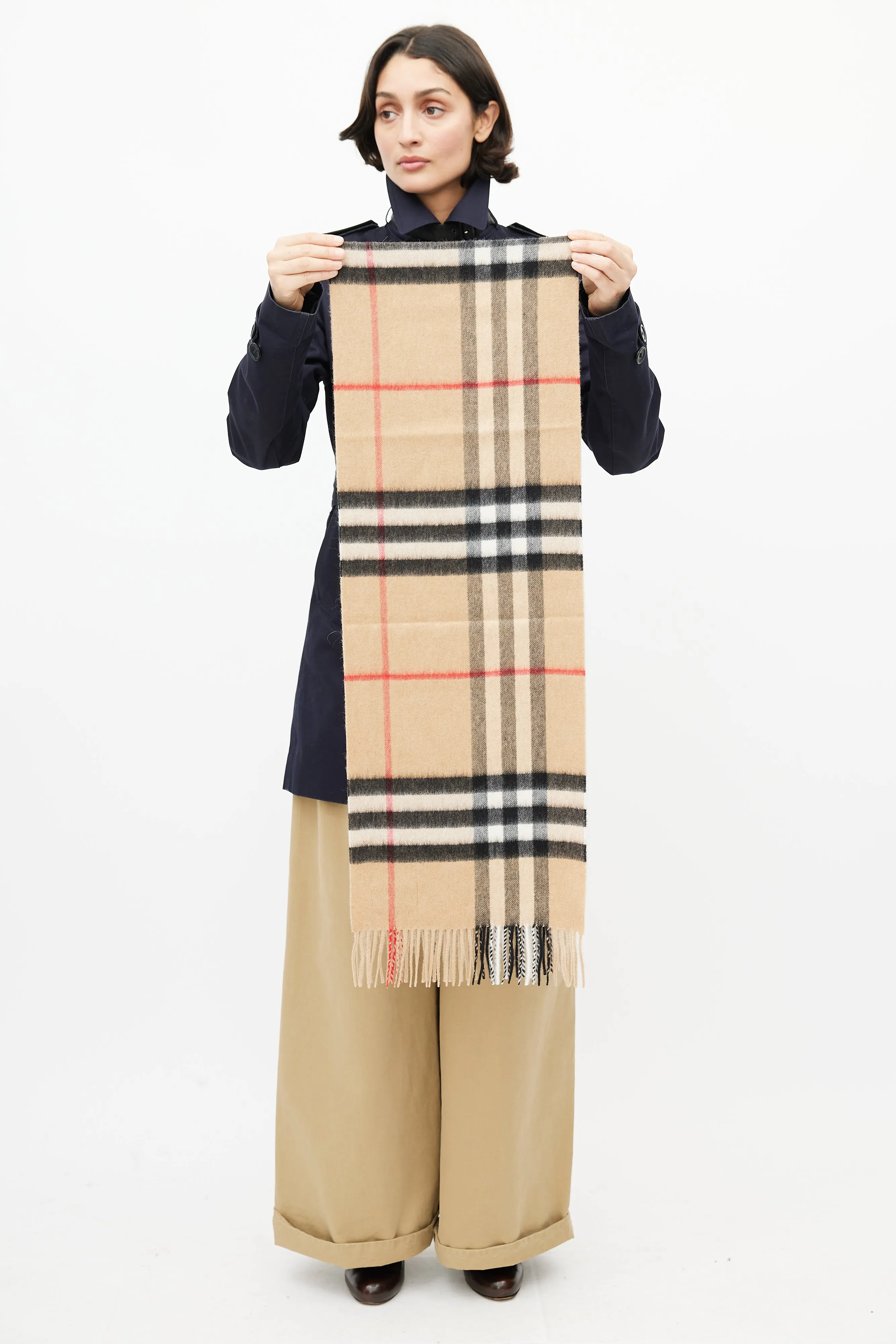 Beige & Multi Cashmere Check Scarf
