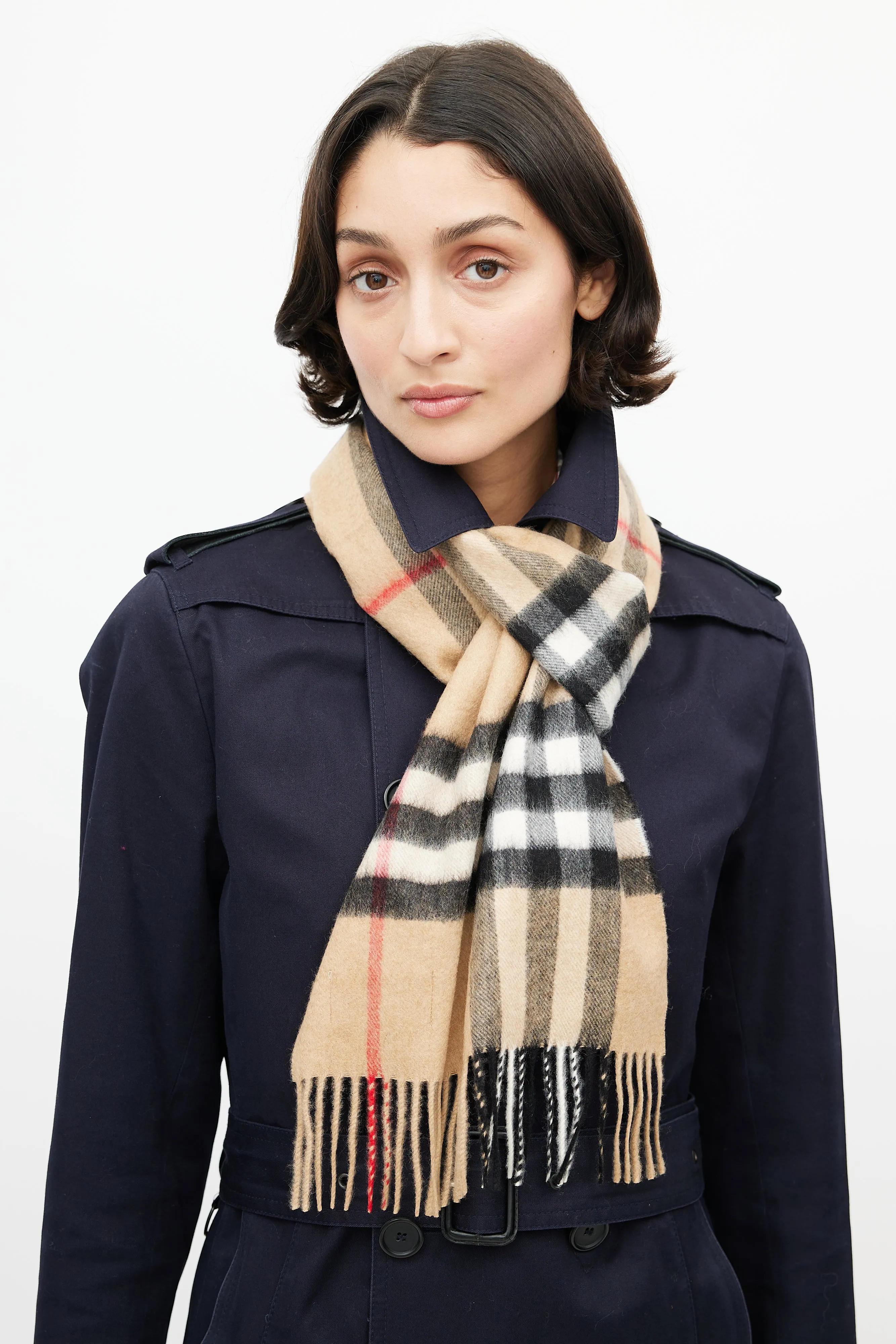 Beige & Multi Cashmere Check Scarf