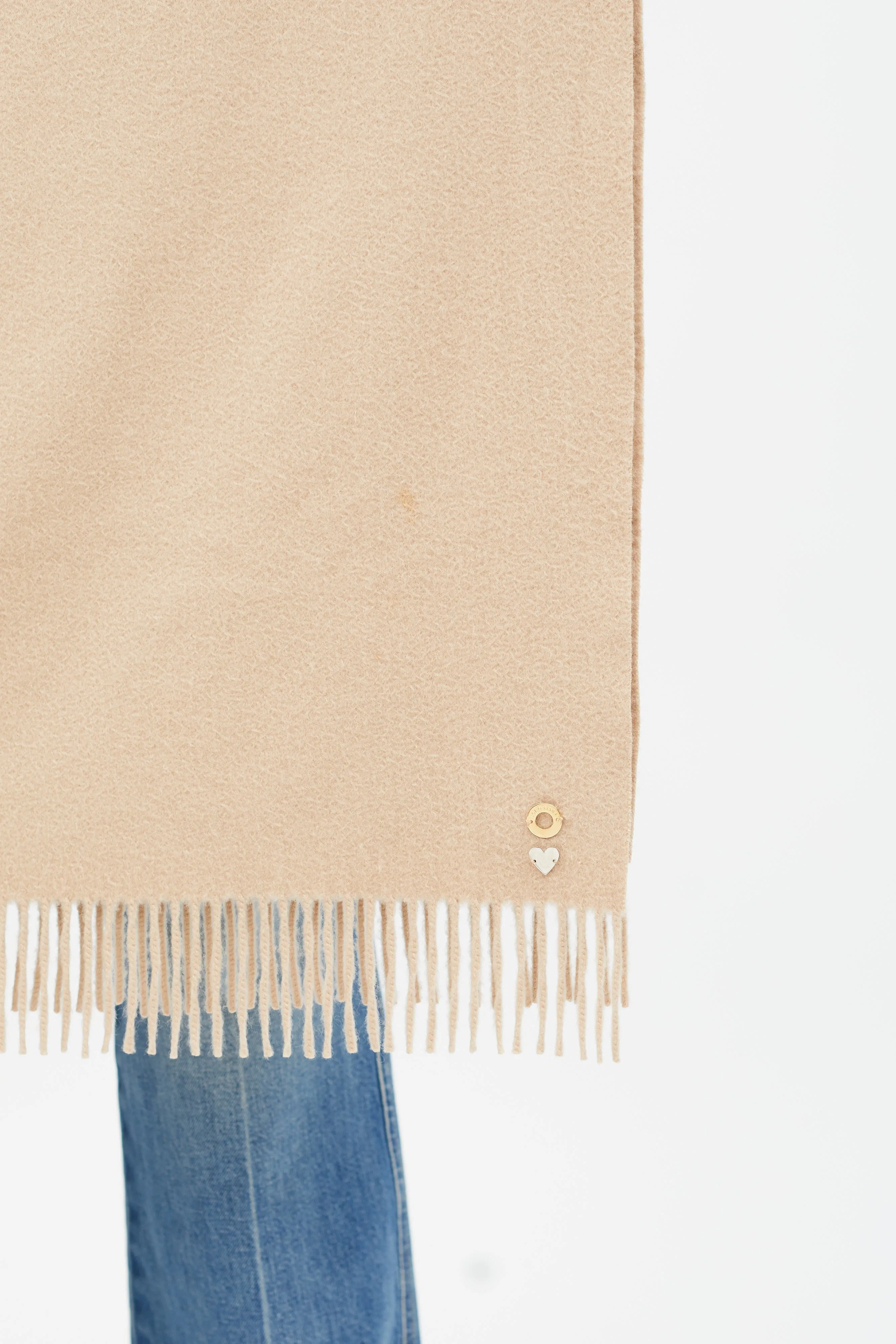 Beige Cashmere Fringe Scarf
