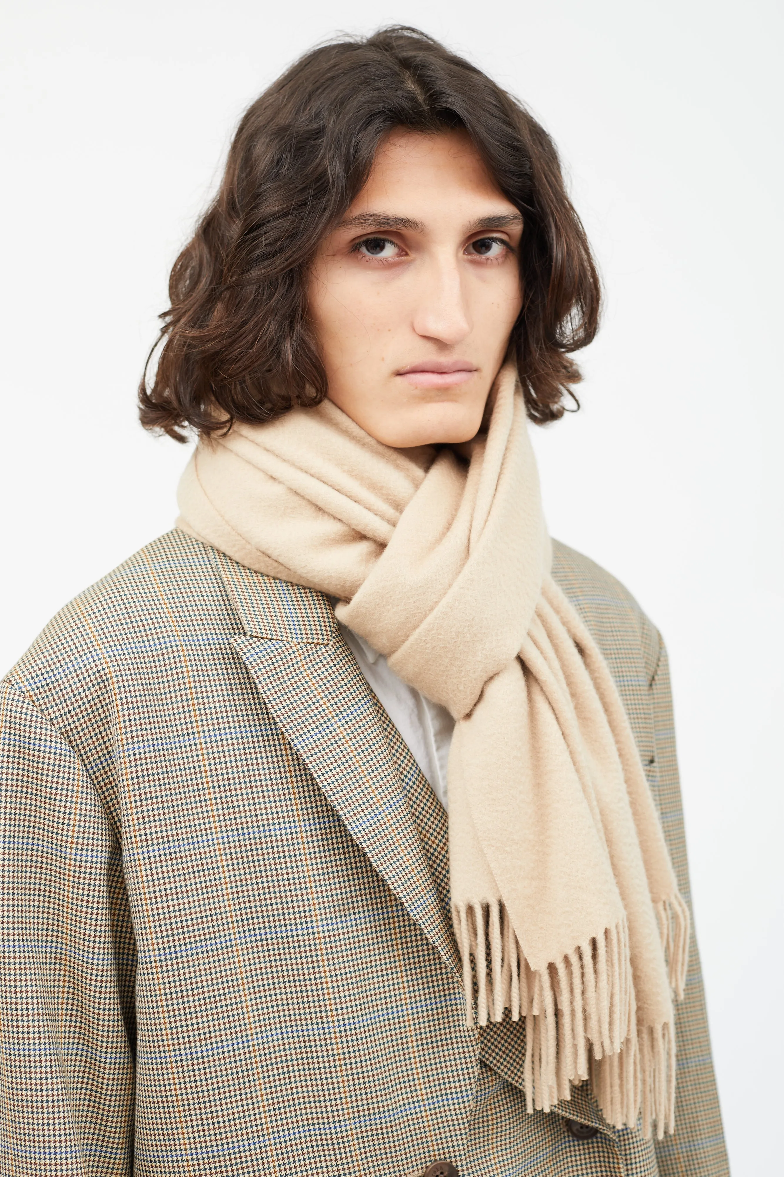 Beige Cashmere Fringe Scarf
