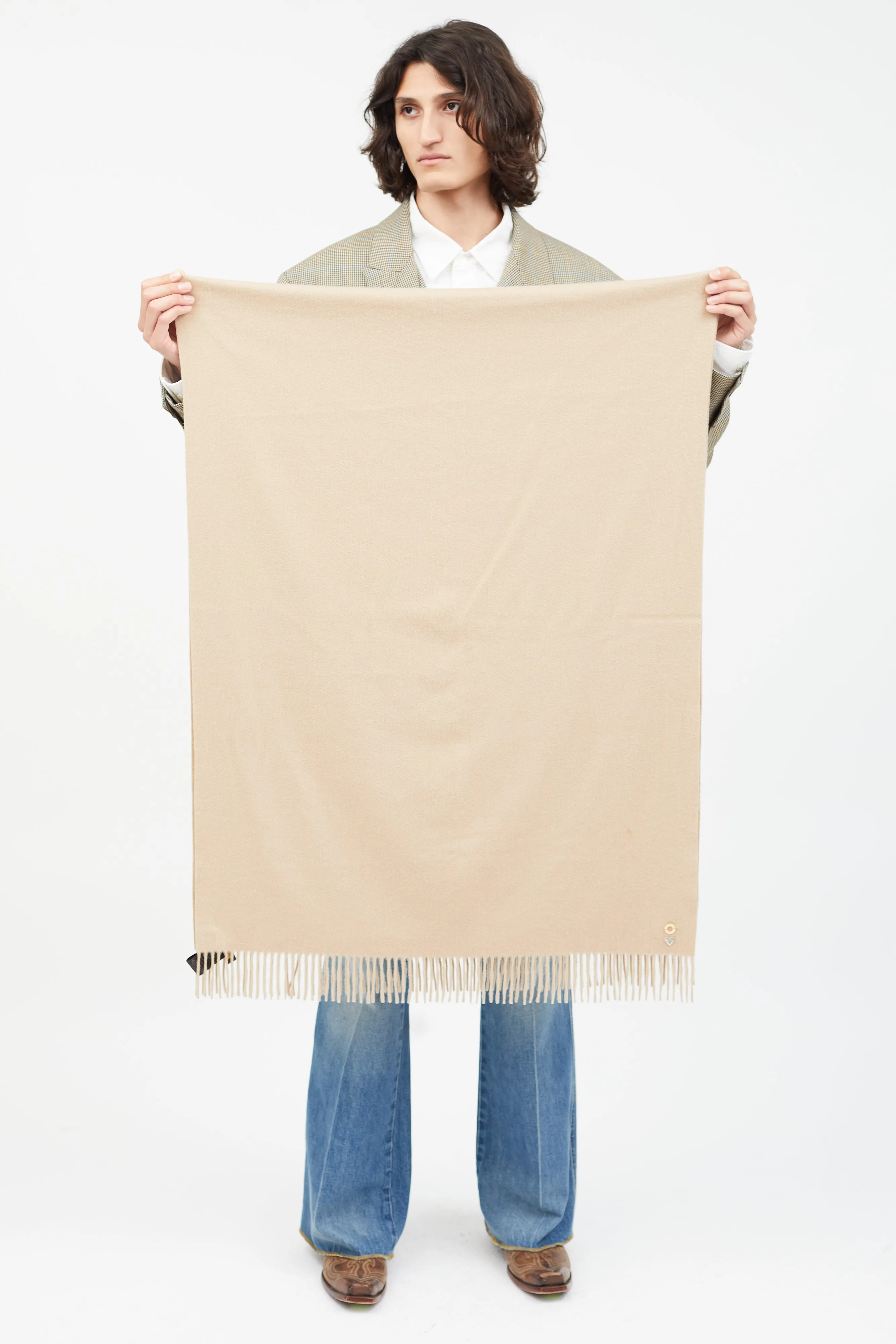 Beige Cashmere Fringe Scarf