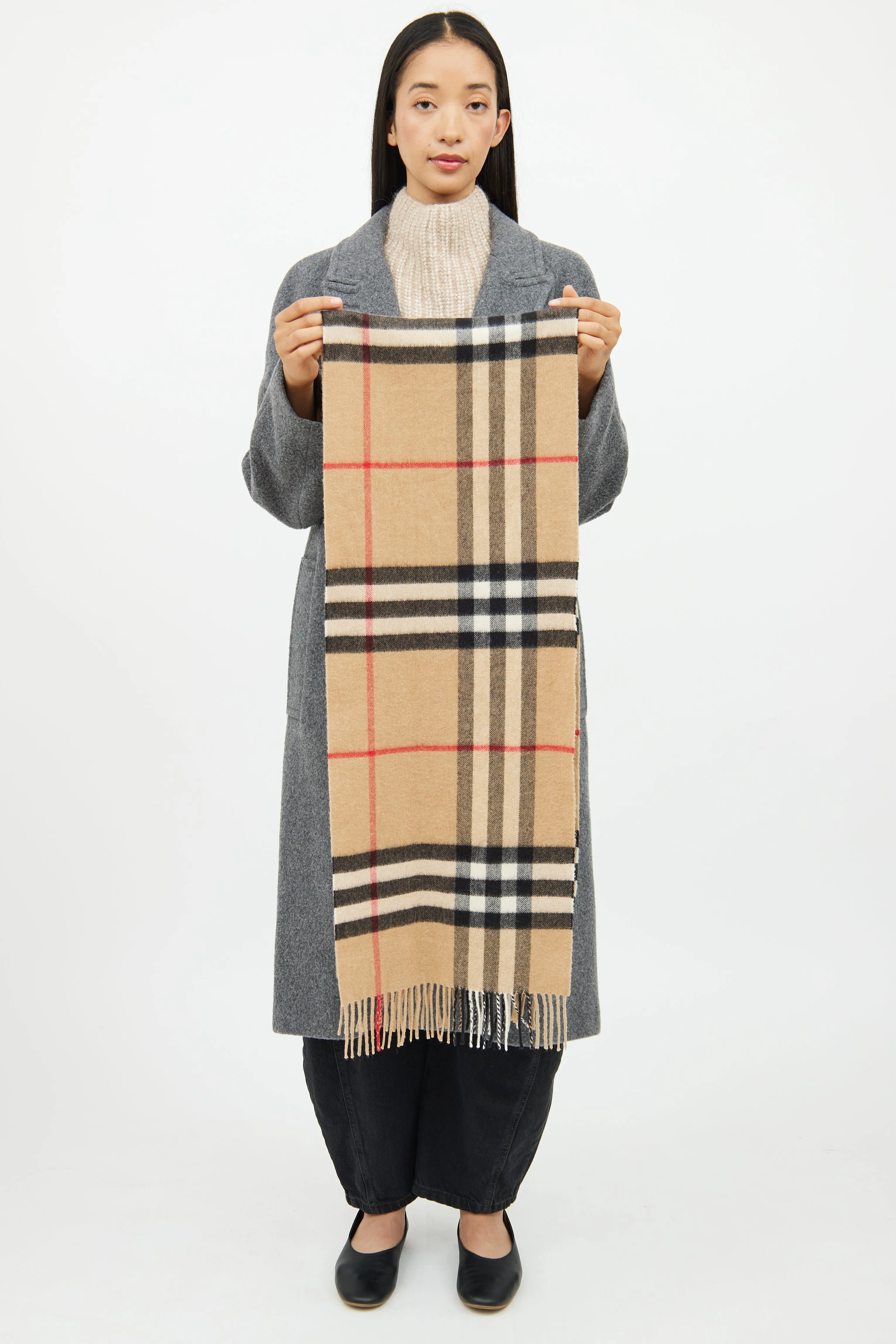 Beige Cashmere Mega Check Scarf