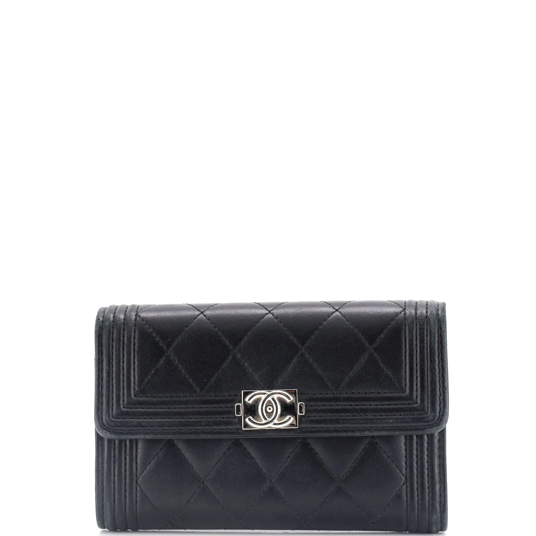 Boy Trifold Flap Wallet Quilted Lambskin Medium