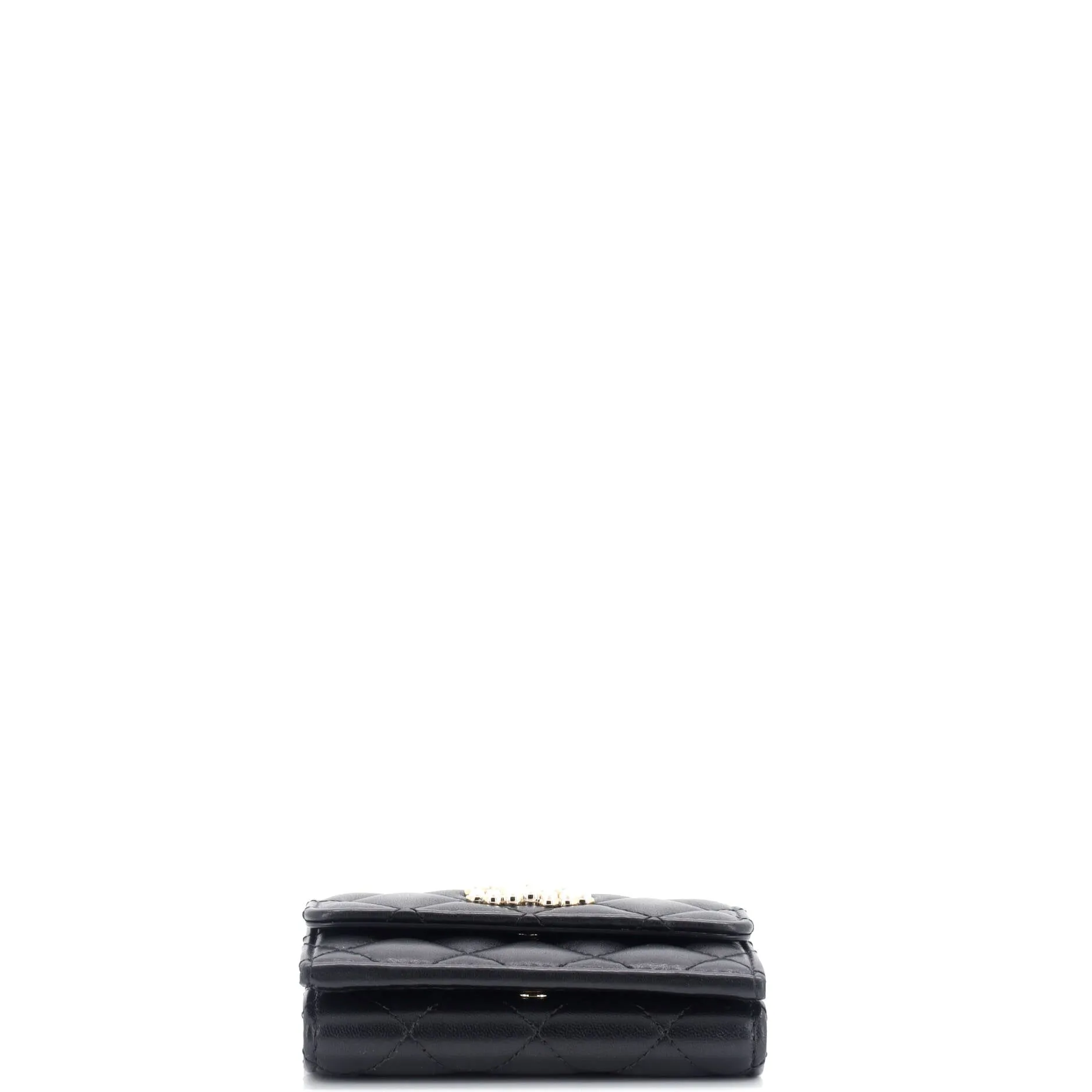 CC Pearl Trifold Flap Wallet Quilted Lambskin Small