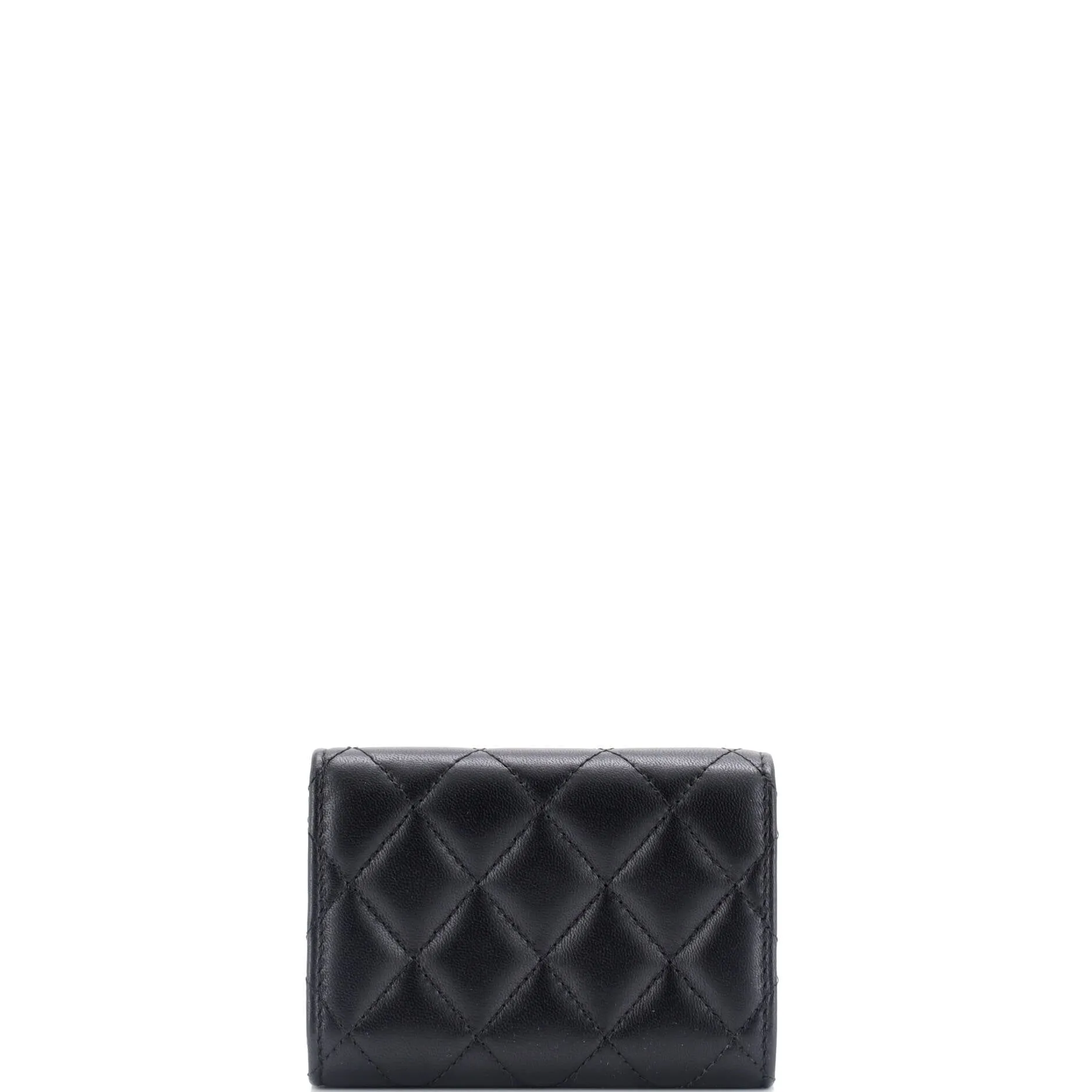 CC Pearl Trifold Flap Wallet Quilted Lambskin Small