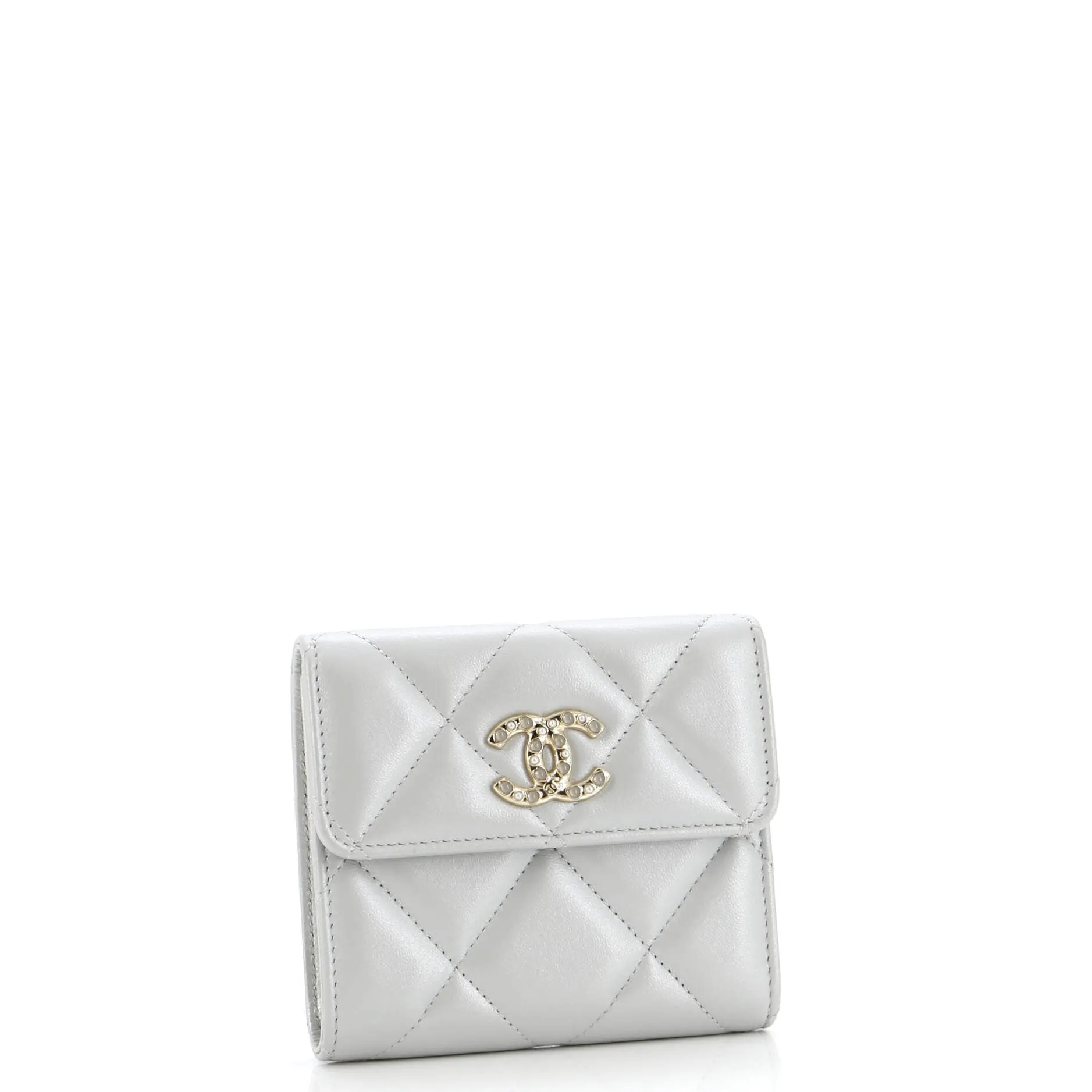 CC Pearl Trifold Wallet Quilted Iridescent Lambskin Small