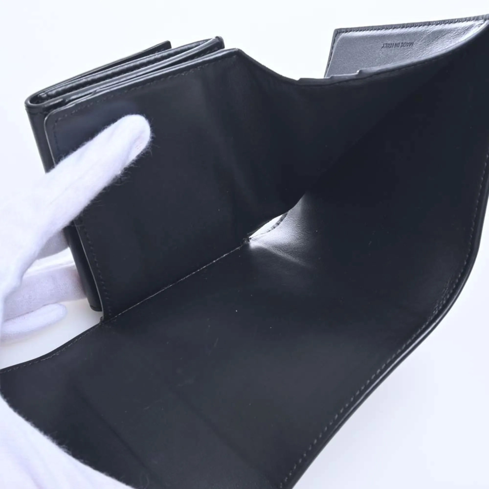 Celine Leather Triomphe Trifold Wallet Black Ladies