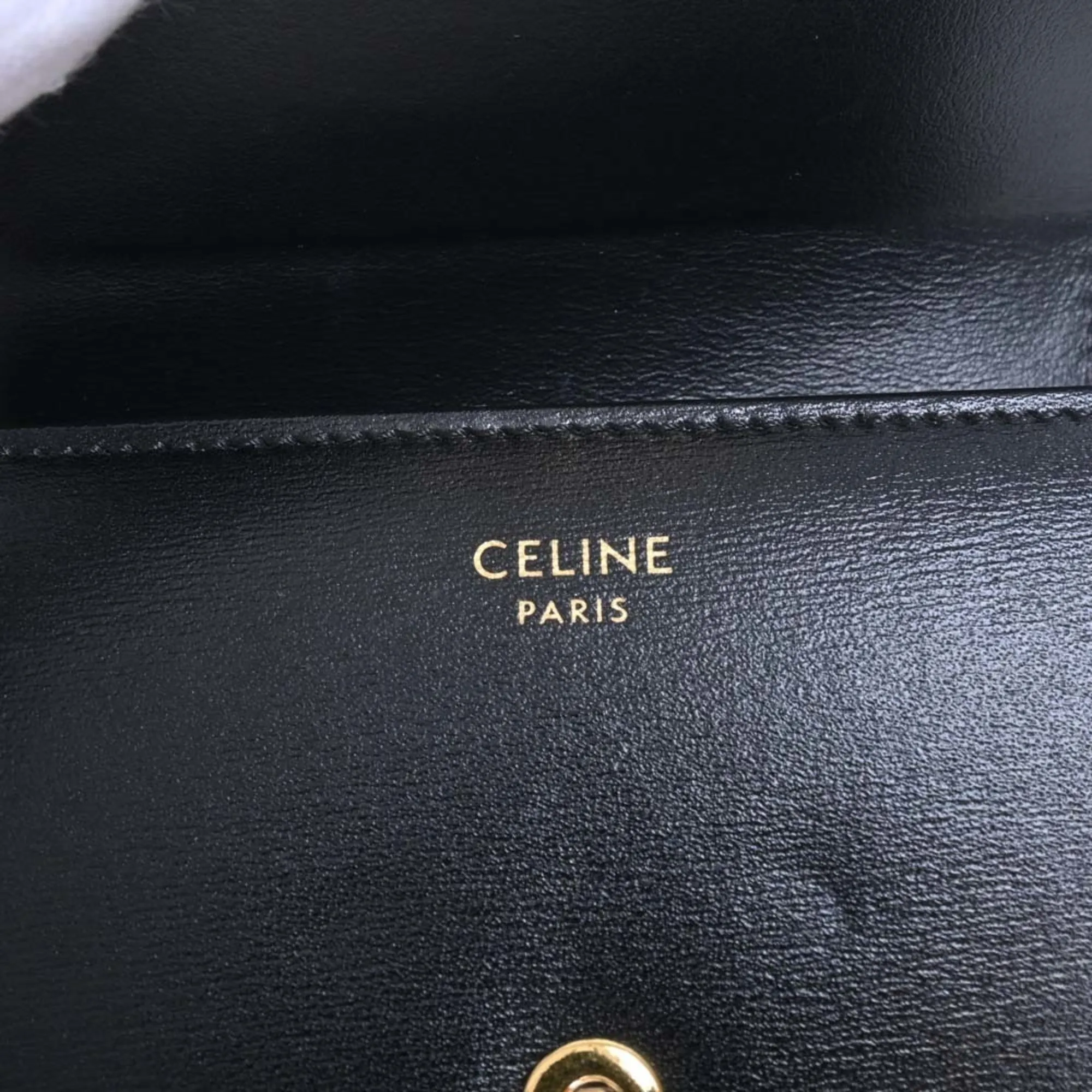Celine Leather Triomphe Trifold Wallet Black Ladies