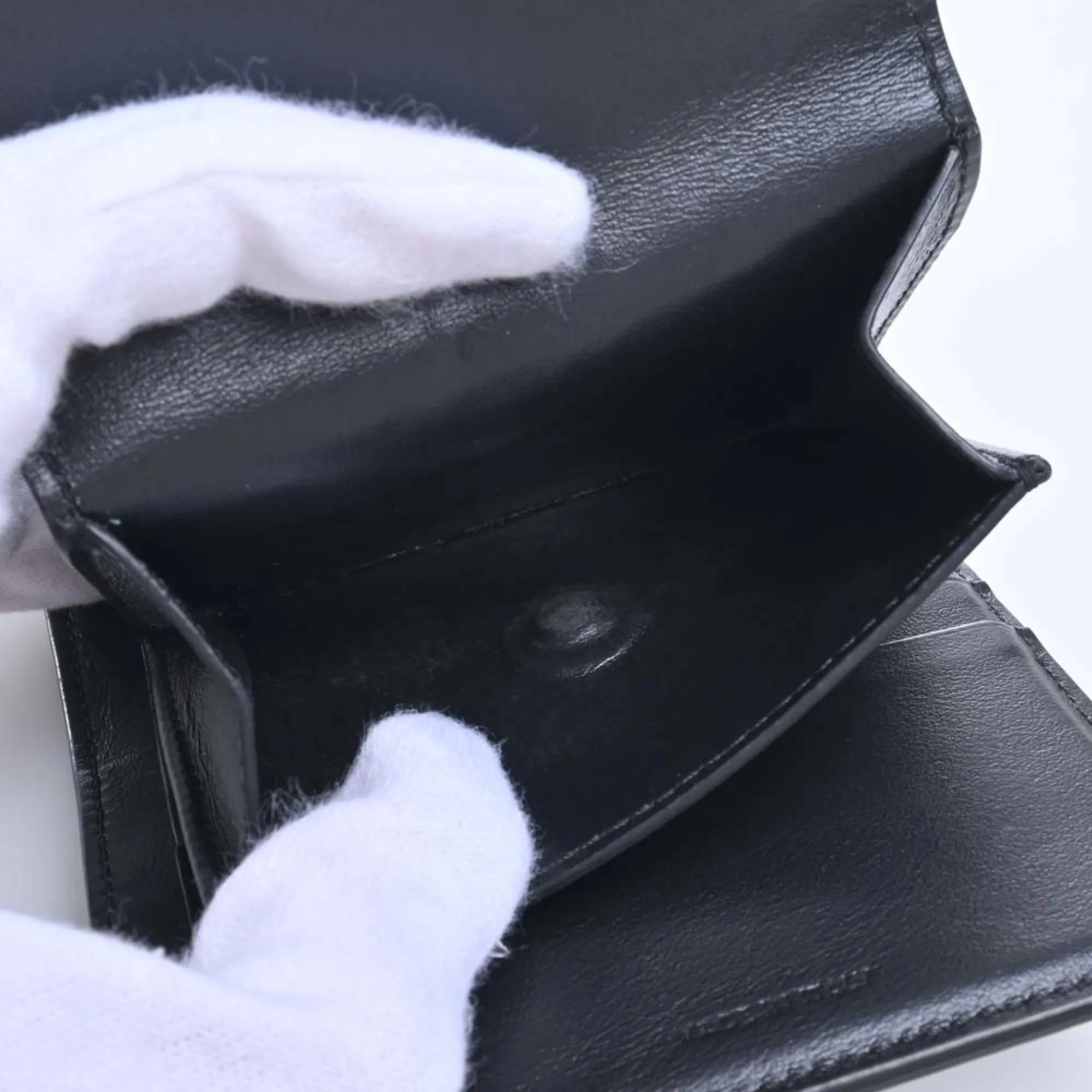 Celine Leather Triomphe Trifold Wallet Black Ladies