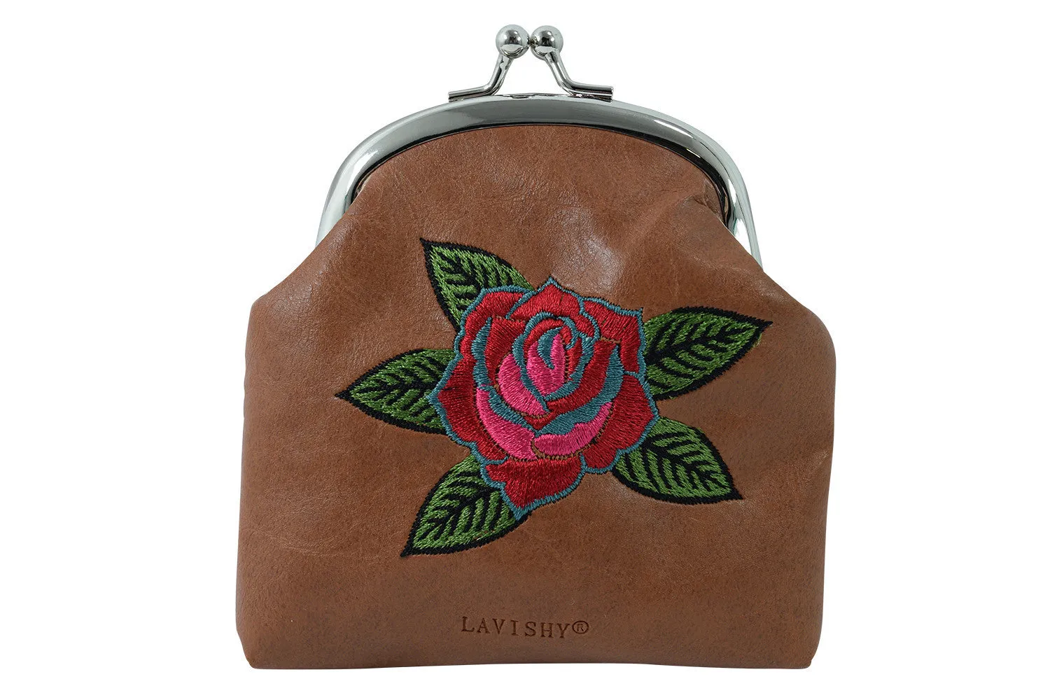 Day of the Dead Rose & Sugar Skull Embroidered Coin Purse