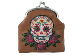 Day of the Dead Rose & Sugar Skull Embroidered Coin Purse