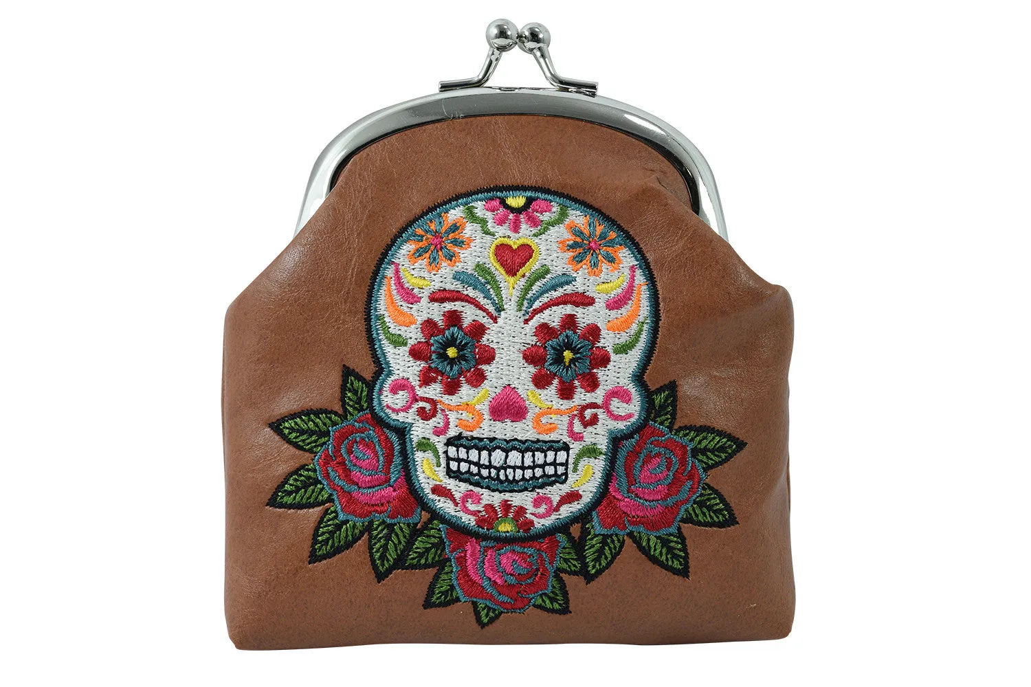 Day of the Dead Rose & Sugar Skull Embroidered Coin Purse