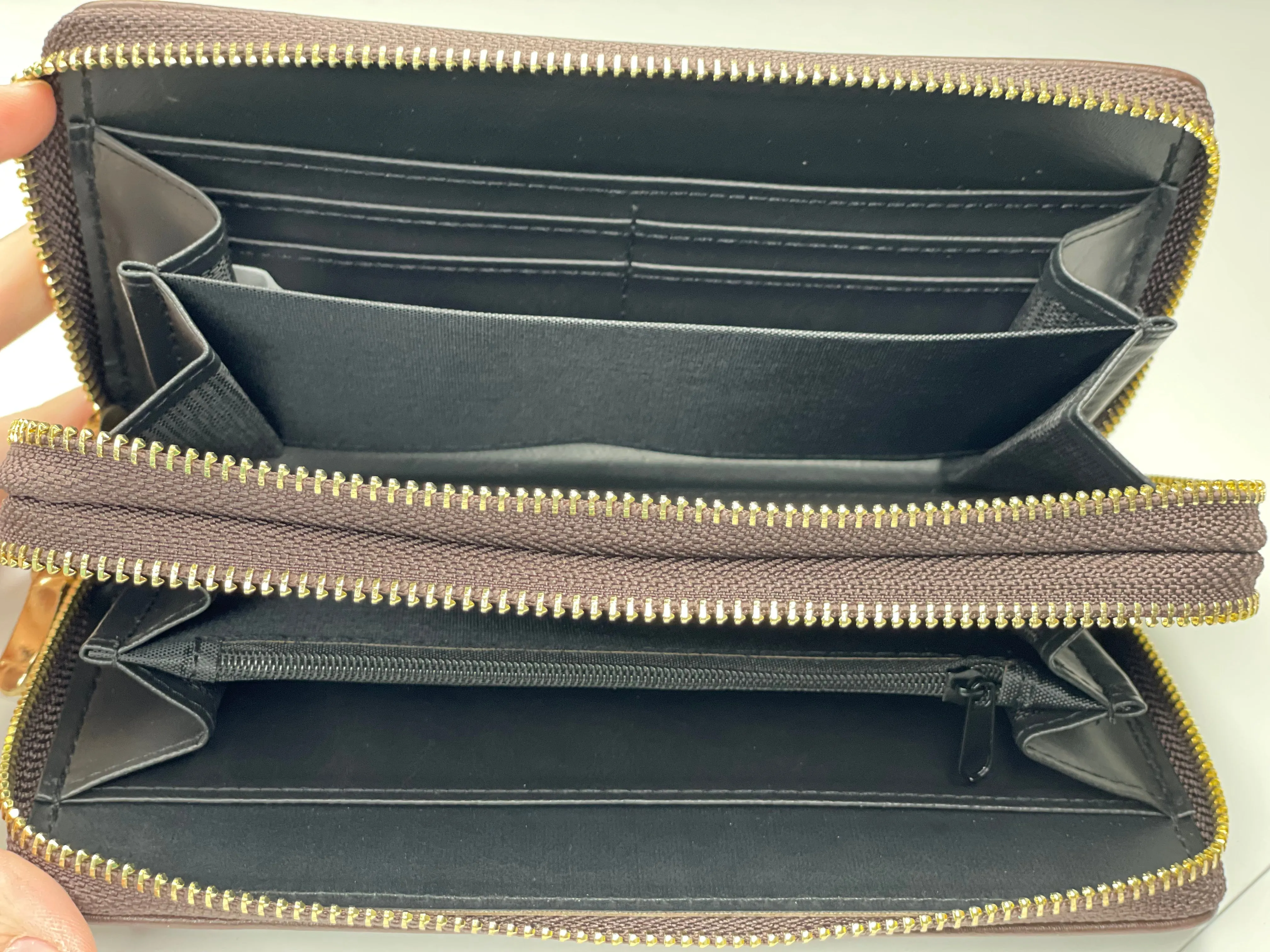 Double Wristlet Wallet Tiffany Blue (brown patch, gold hardware)