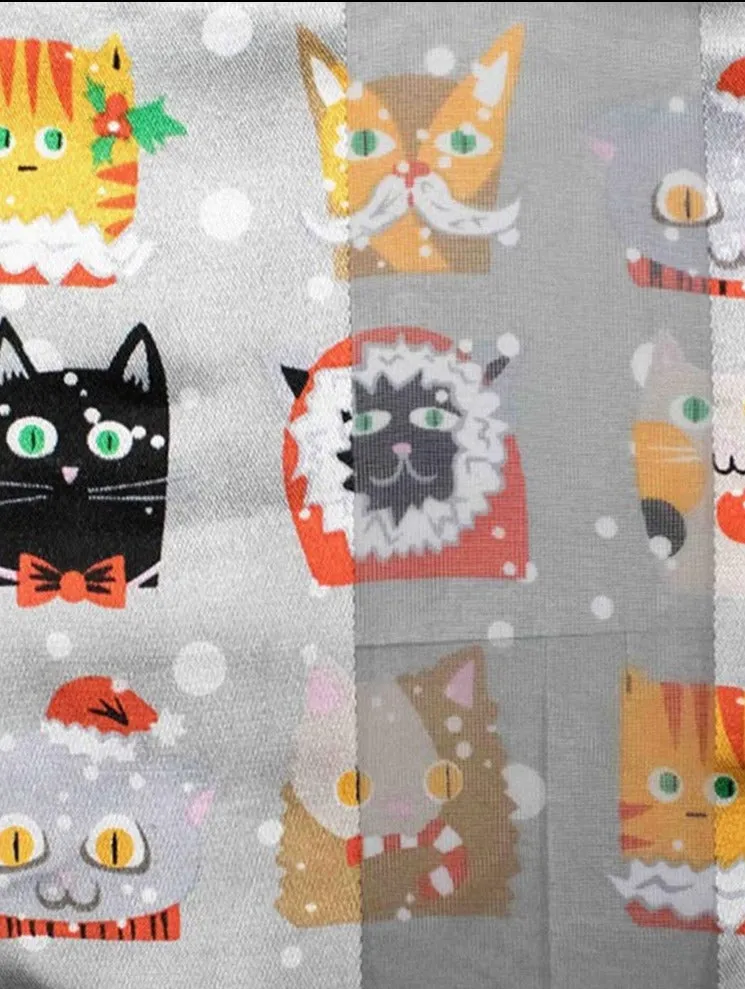 Holiday Satin CHRISTMAS CUTE ANIMAL PATTERN PRINT SCARF Silver Rectangle