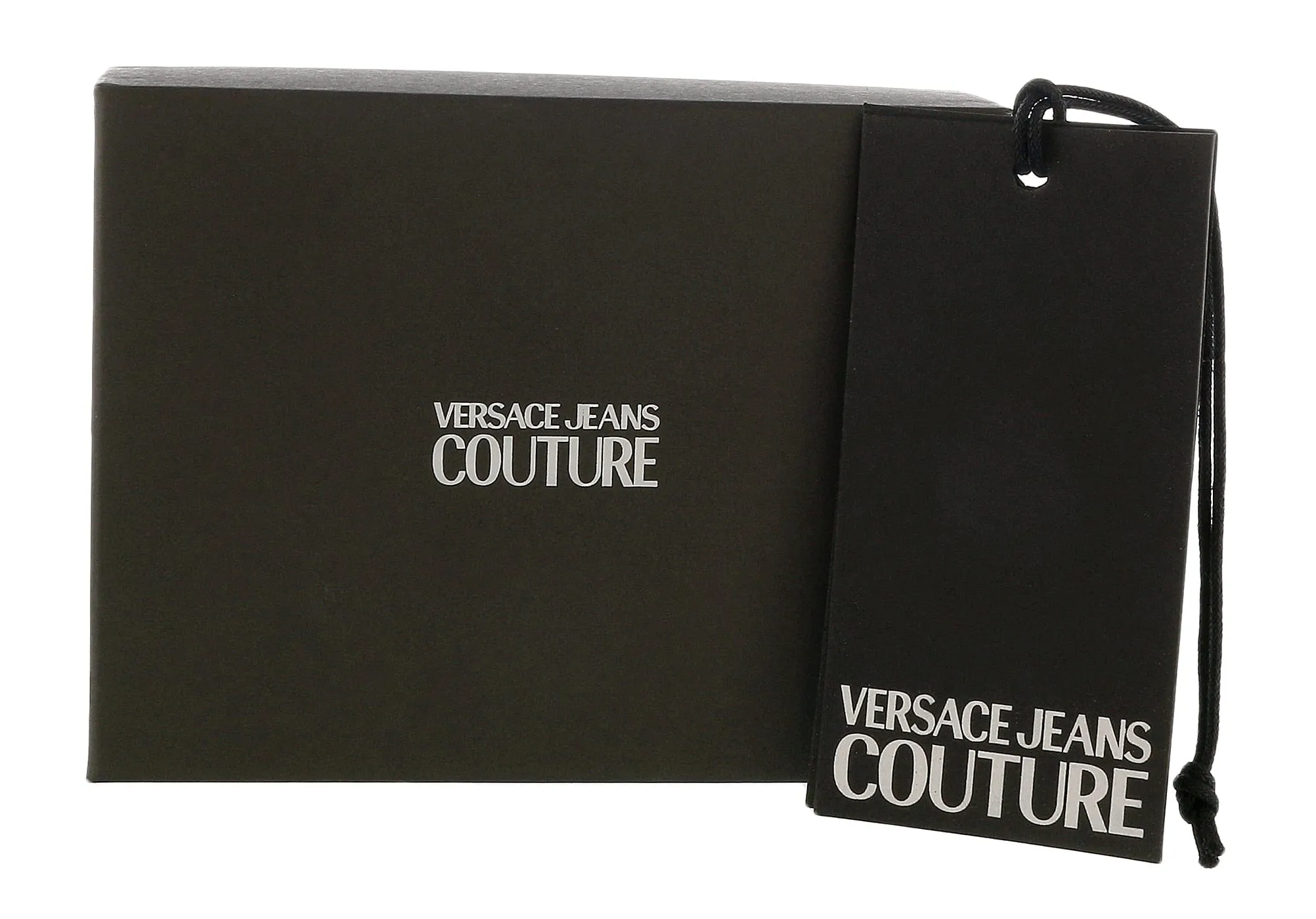 Versace Jeans Couture Black Gold Leather Baroque Brush Pattern Lanyard Cardholder
