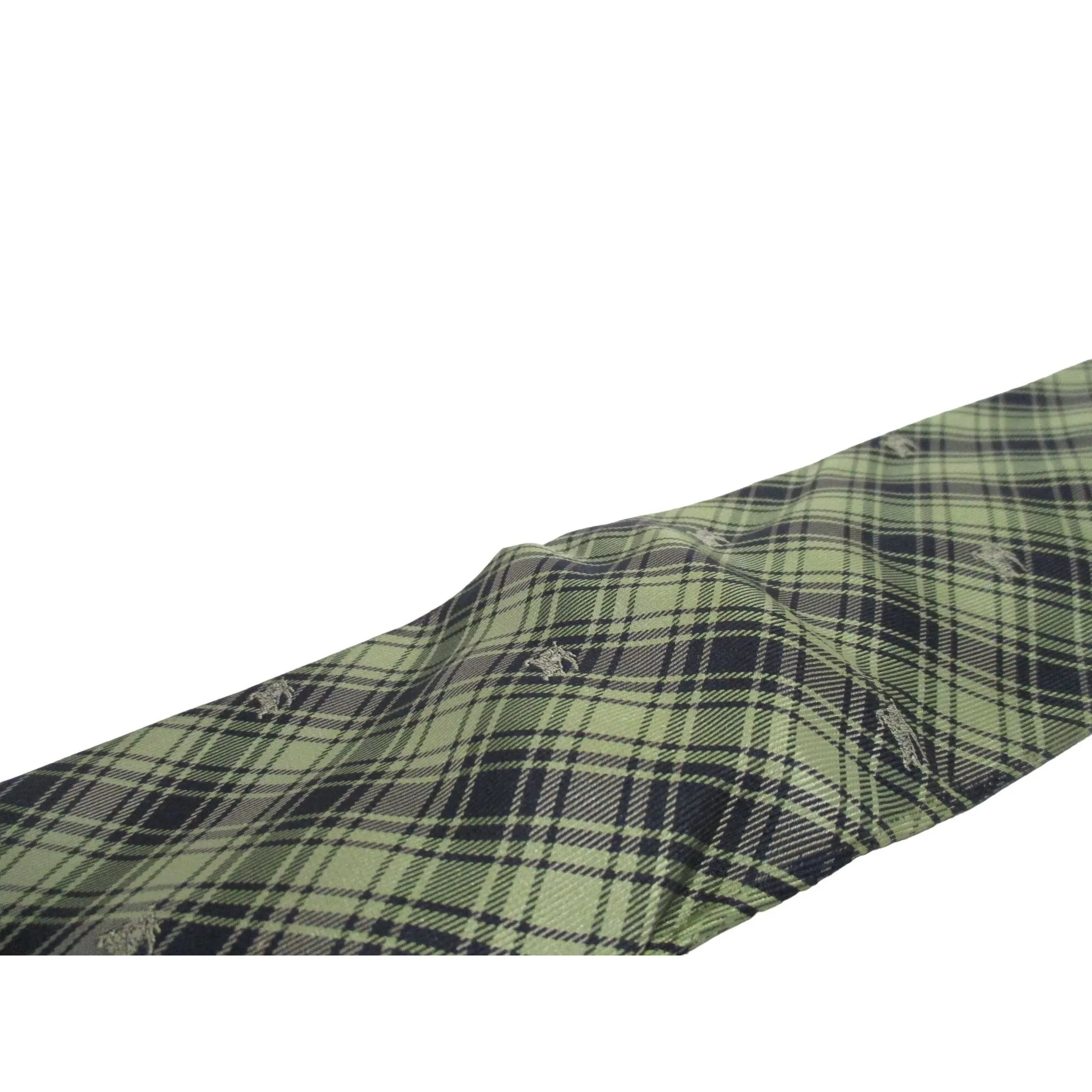 Vintage Burberry's of London tie made of 100% silk with an iconic plaid print with knights in shades of blue, yellow, and green